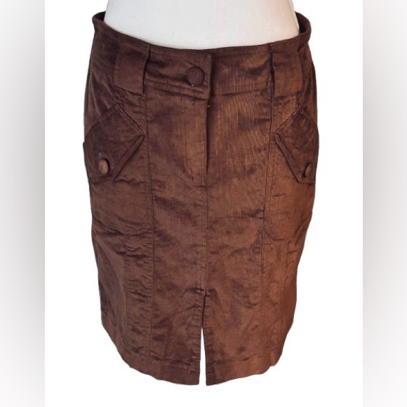 Vintage Cache Warm Brown Corduroy Skirt Corduroy Skirt Straight Pencil Cotton 4 - Picture 1 of 9